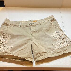 Pilcro and the Letterpress Beige Shorts with Lace Accents